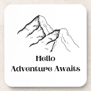 Adventure Awaits printed on a plastic  Coaster