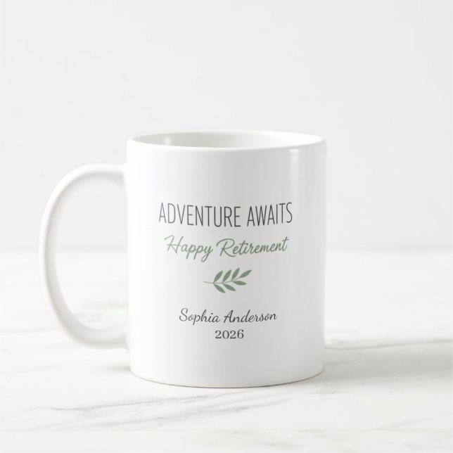 Adventure Awaits Retirement Personalized Coffee Mug (Left)