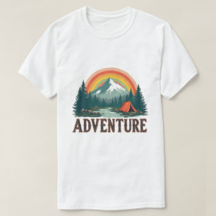 Adventure Awaits – Retro Mountain & Camping Scene T-Shirt