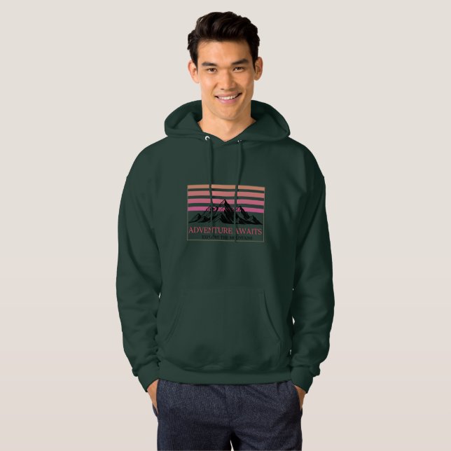 Adventure Awaits Retro Mountain Sunset Hoodie (Front Full)