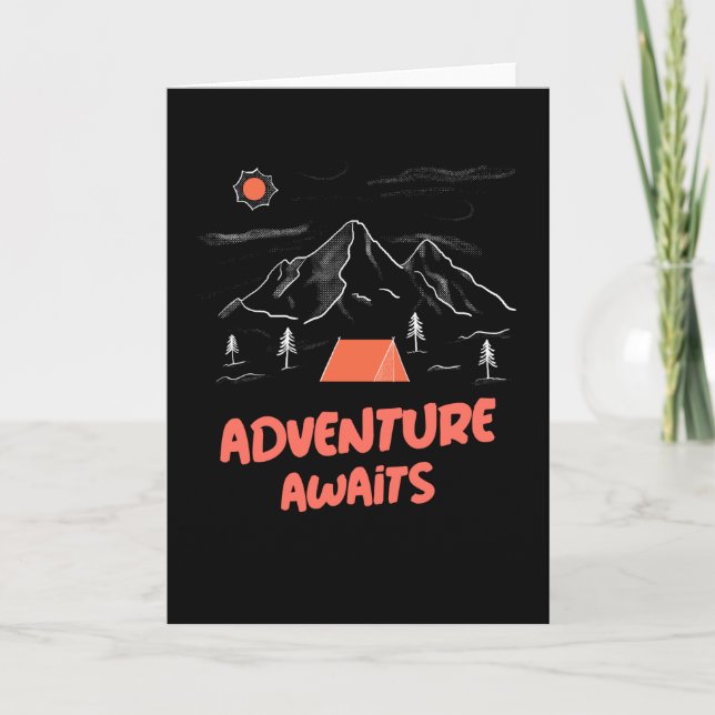 Adventure Awaits Retro Summer Camp Tent Card (Front)
