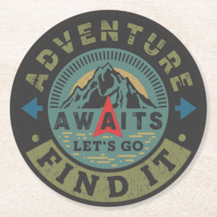 Adventure Awaits Round Paper Coaster