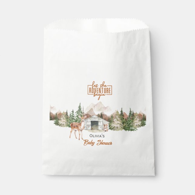 Adventure Awaits Rust Orange Mountain Baby Shower Favour Bag (Front)