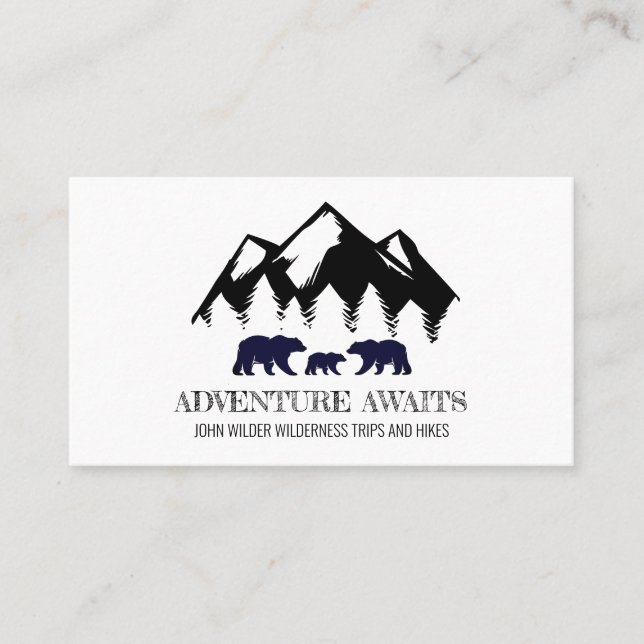 Adventure Awaits Rustic Bears Wilderness Guide Business Card (Front)