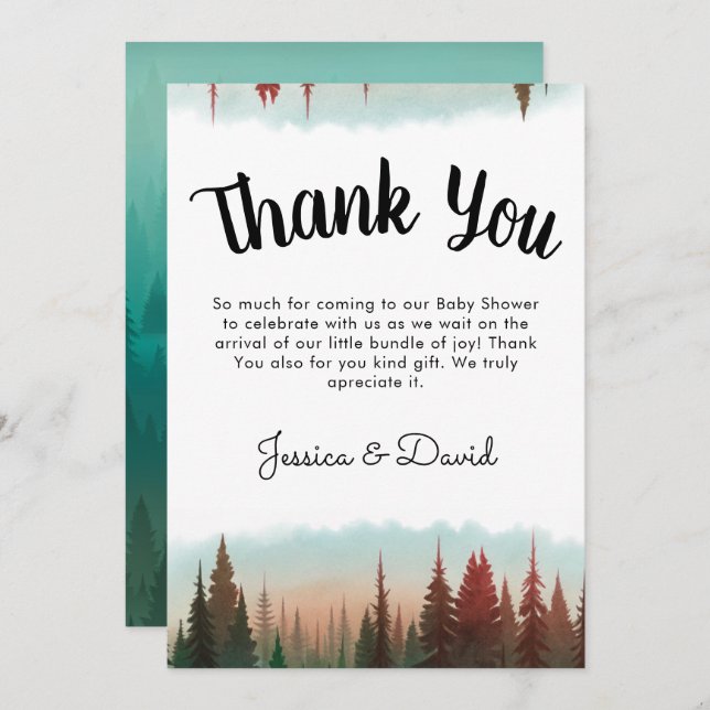 Adventure Awaits Rustic Forest Baby Shower Thank You Card (Front/Back)