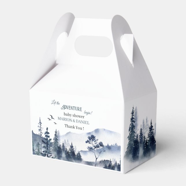 Adventure awaits rustic forest montation watercolo favor box (Front Side)