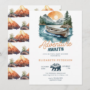 Adventure Awaits   Rustic Mountains   Baby Shower Invitation