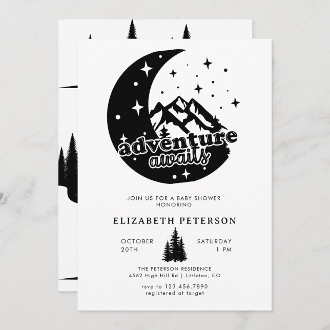 Adventure Awaits | Rustic Mountains | Baby Shower Invitation (Front/Back)