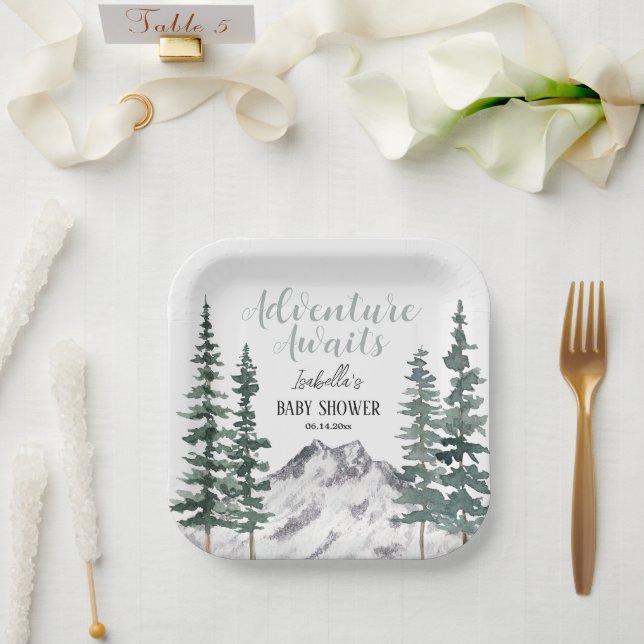 Adventure Awaits Rustic Mountains Baby Shower Paper Plate (Wedding)