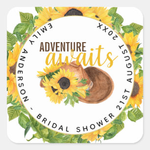 Adventure Awaits Rustic Sunflowers Bridal Shower Square Sticker