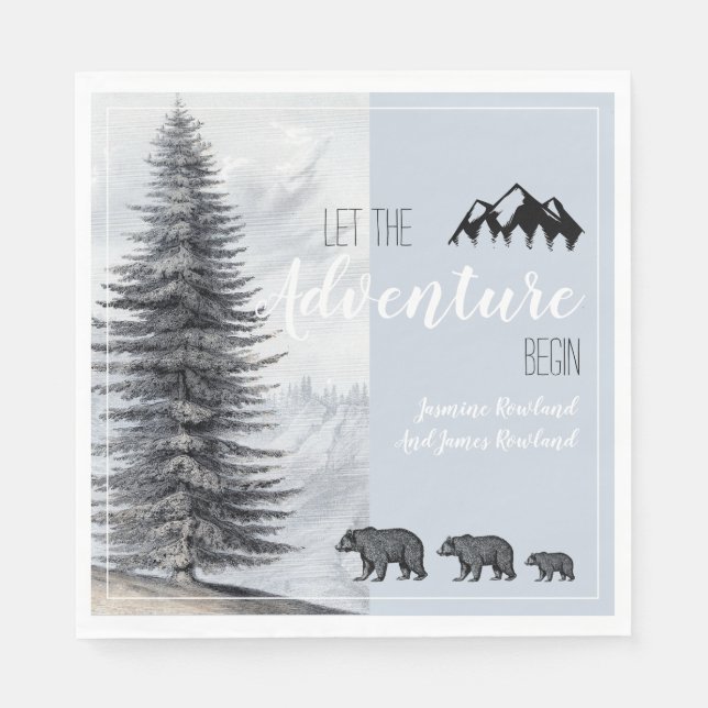 Adventure Awaits Rustic Woodland Bears Baby Shower Napkin (Front)