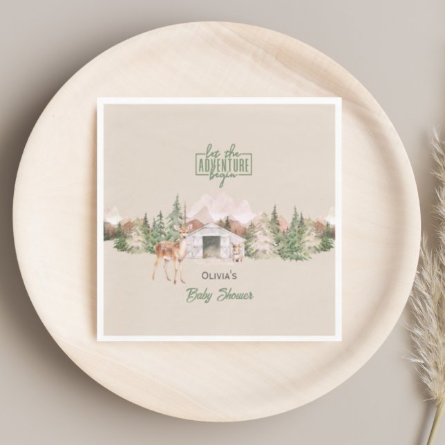 Adventure Awaits Sage Green Mountain Baby Shower Napkin (Creator Uploaded)