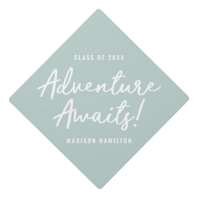 Adventure Awaits Script Mint Personalized Graduation Cap Topper (Front)