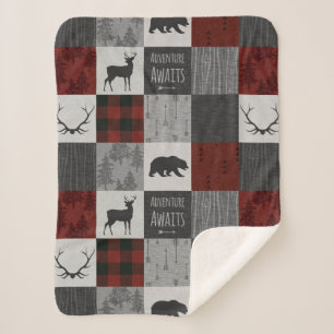 Adventure Awaits Sherpa Blanket - Red/Grey