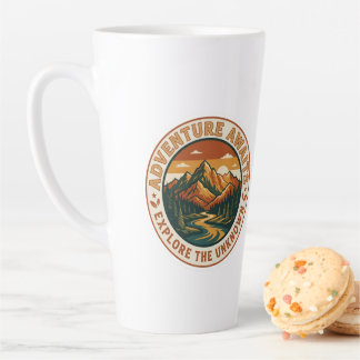 Adventure Awaits Sticker - Vintage Mountain Natio Latte Mug