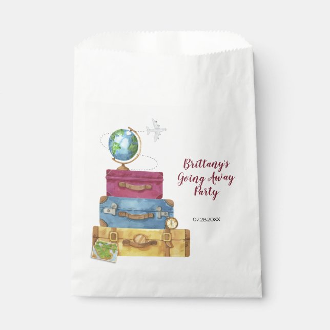 Adventure Awaits Suitcases Farewell Going Away Favour Bag (Front)