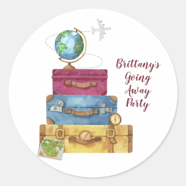 Adventure Awaits Suitcases Going Away Farewell Classic Round Sticker (Front)