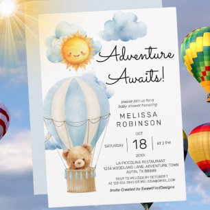 Adventure awaits sunshine teddy bear baby shower invitation