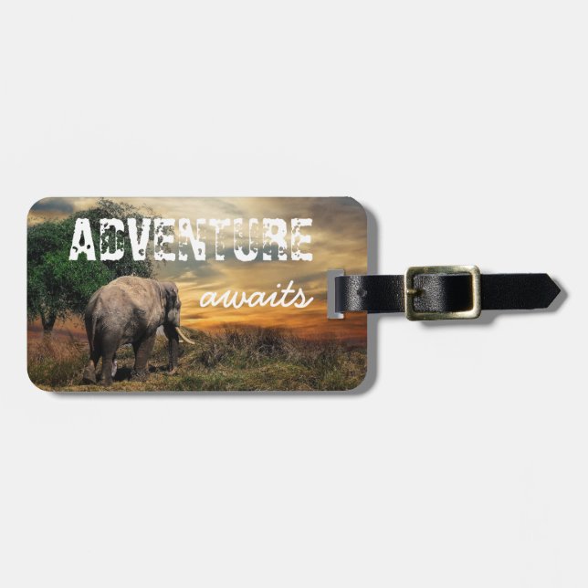 "Adventure Awaits" Thailand Elephant Luggage Tag (Front Horizontal)