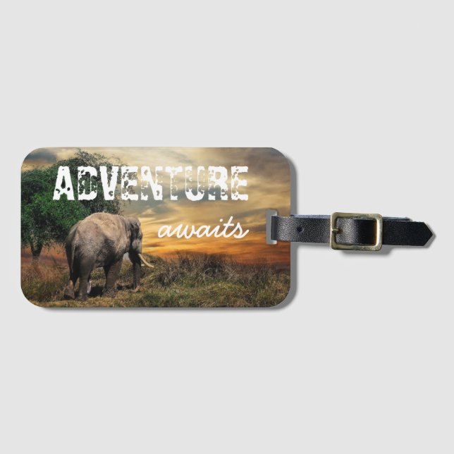 "Adventure Awaits" Thailand Elephant Luggage Tag (Front Horizontal)
