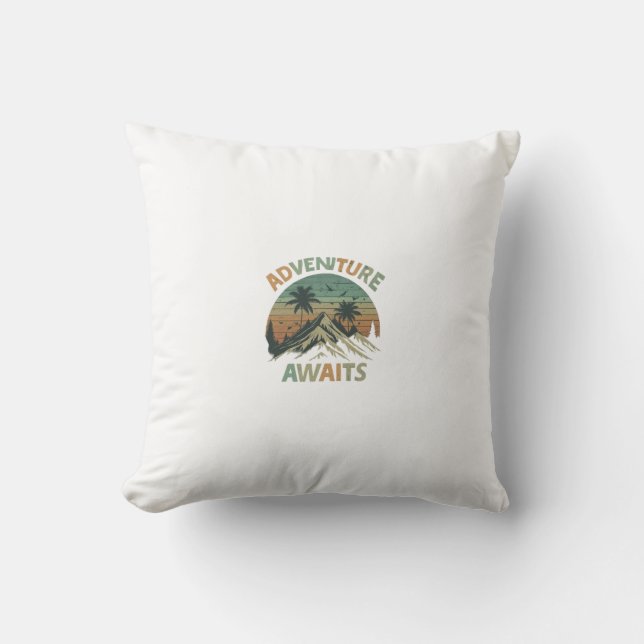 Adventure Awaits Throw Pillow (Front)