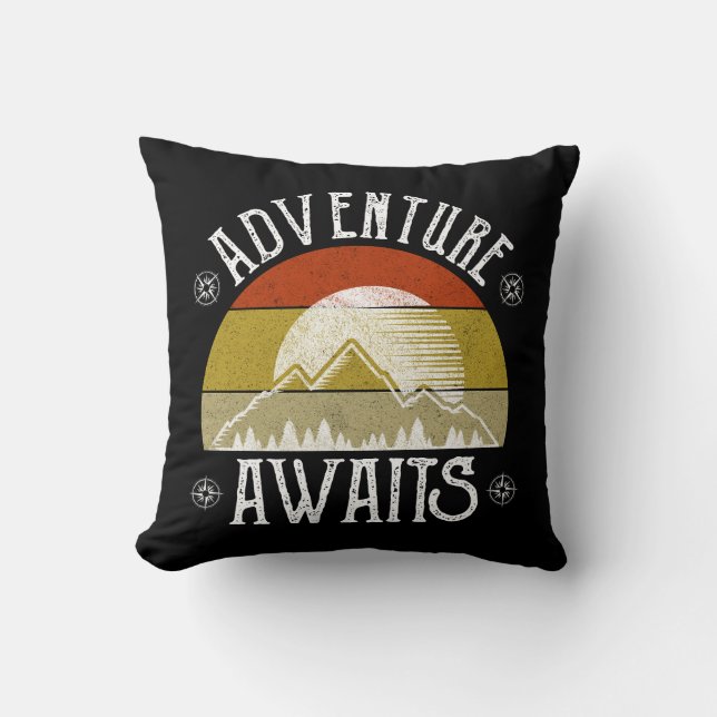 Adventure Awaits Throw Pillow (Front)