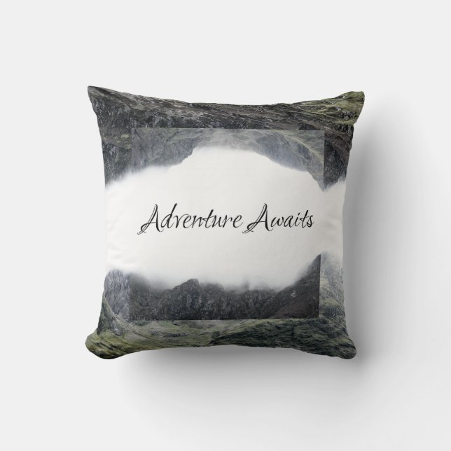 Adventure Awaits Throw Pillow (Front)
