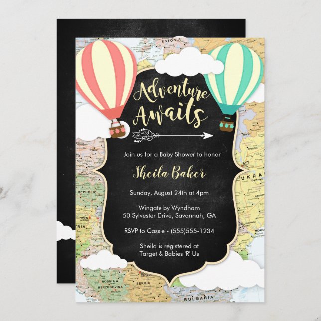 Adventure Awaits Travel Baby Shower Invitation (Front/Back)