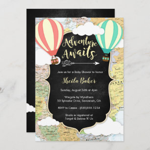 Adventure Awaits Travel Baby Shower Invitation