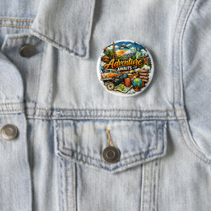 Adventure Awaits Travel Collage Vintage Vacation 2 Inch Round Button