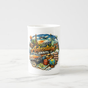 Adventure Awaits Travel Collage Vintage Vacation Bone China Mug