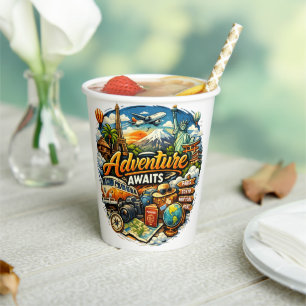 Adventure Awaits Travel Collage Vintage Vacation Paper Cups