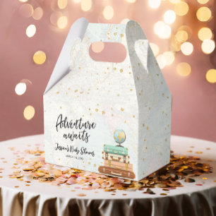 Adventure Awaits Travel Gold Confetti Baby Shower Favor Box