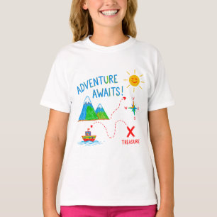 Adventure Awaits Treasure Map Kids Drawing T-Shirt
