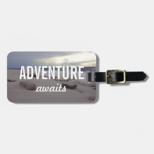 Adventure Awaits Typography Beach Waves Luggage Tag