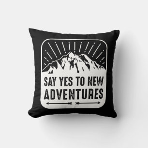 Adventure Awaits Vintage Black and White Quote Throw Pillow