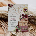 Adventure Awaits Vintage Floral Travel Baby Shower Invitation<br><div class="desc">Vintage Map / Travel Floral Baby Shower Invitation featuring burgundy & blush flowers,  chic suitcases and a pretty floral globe</div>