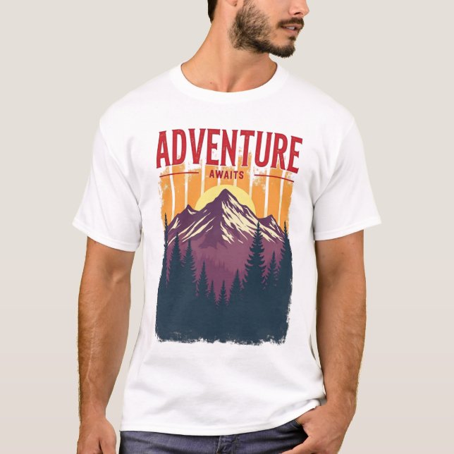 Adventure Awaits - Vintage Mountain & Forest T-Shirt (Front)