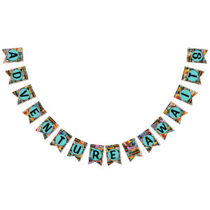 Adventure Awaits Vintage Travel Label Bunting Flags