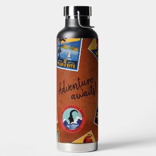 Adventure Awaits Vintage Travel Label Water Bottle