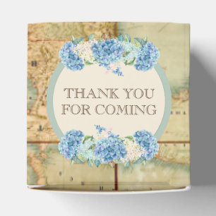 Adventure Awaits Vintage World Map Blue Hydrangeas Favor Box