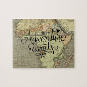 Adventure Awaits Vintage World Map Jigsaw Puzzle