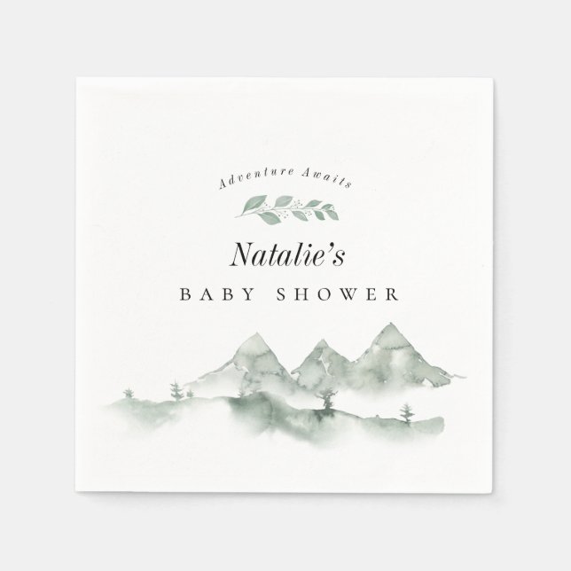Adventure Awaits Watercolor Mountain Baby Shower Napkin (Front)