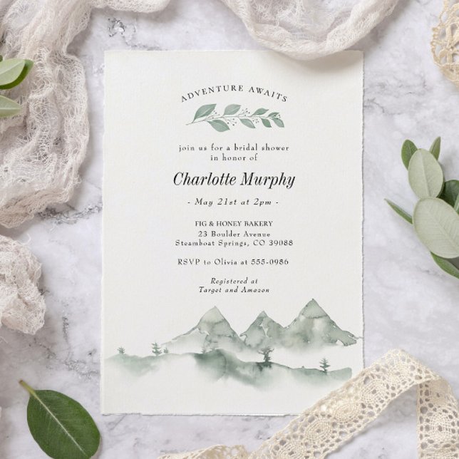Adventure Awaits Watercolor Mountain Bridal Shower Invitation (Creator Uploaded)