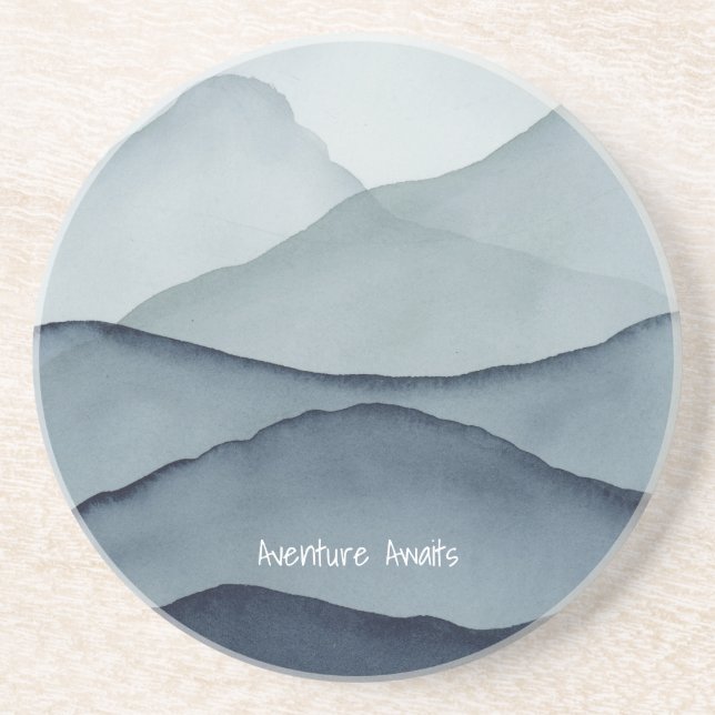 Adventure Awaits Watercolor Mountain Coaster (Front)