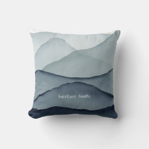 Adventure Awaits Watercolor Mountain Throw Pillow