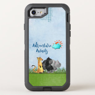 Adventure Awaits Watercolor Safari Jungle Animals OtterBox Defender iPhone 8/7 Case