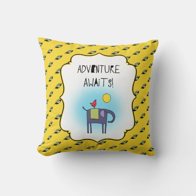 Adventure Awaits Whimsical Throw Pillow (Front)