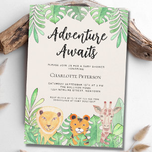 Adventure Awaits Wild Animals Baby Shower Invitation