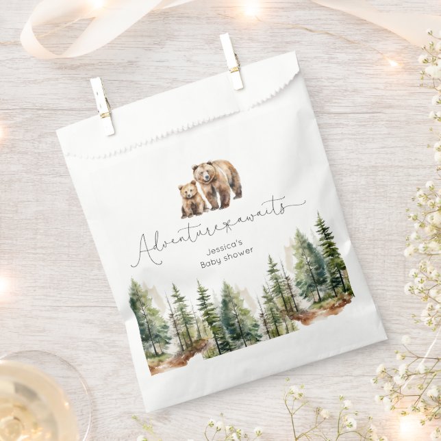 Adventure awaits wild forest bear baby shower favour bag (Clipped)